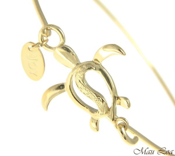 Yellow Gold Plated on Brass Hawaiian Honu Turtle Open Bangle Bracelet