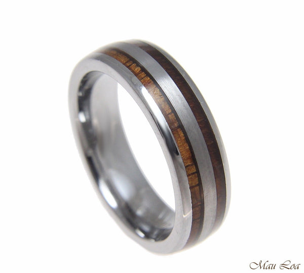 Tungsten 6mm Wedding Band Ring Hawaiian Koa Wood Inlay Comfort Fit Size 6-13