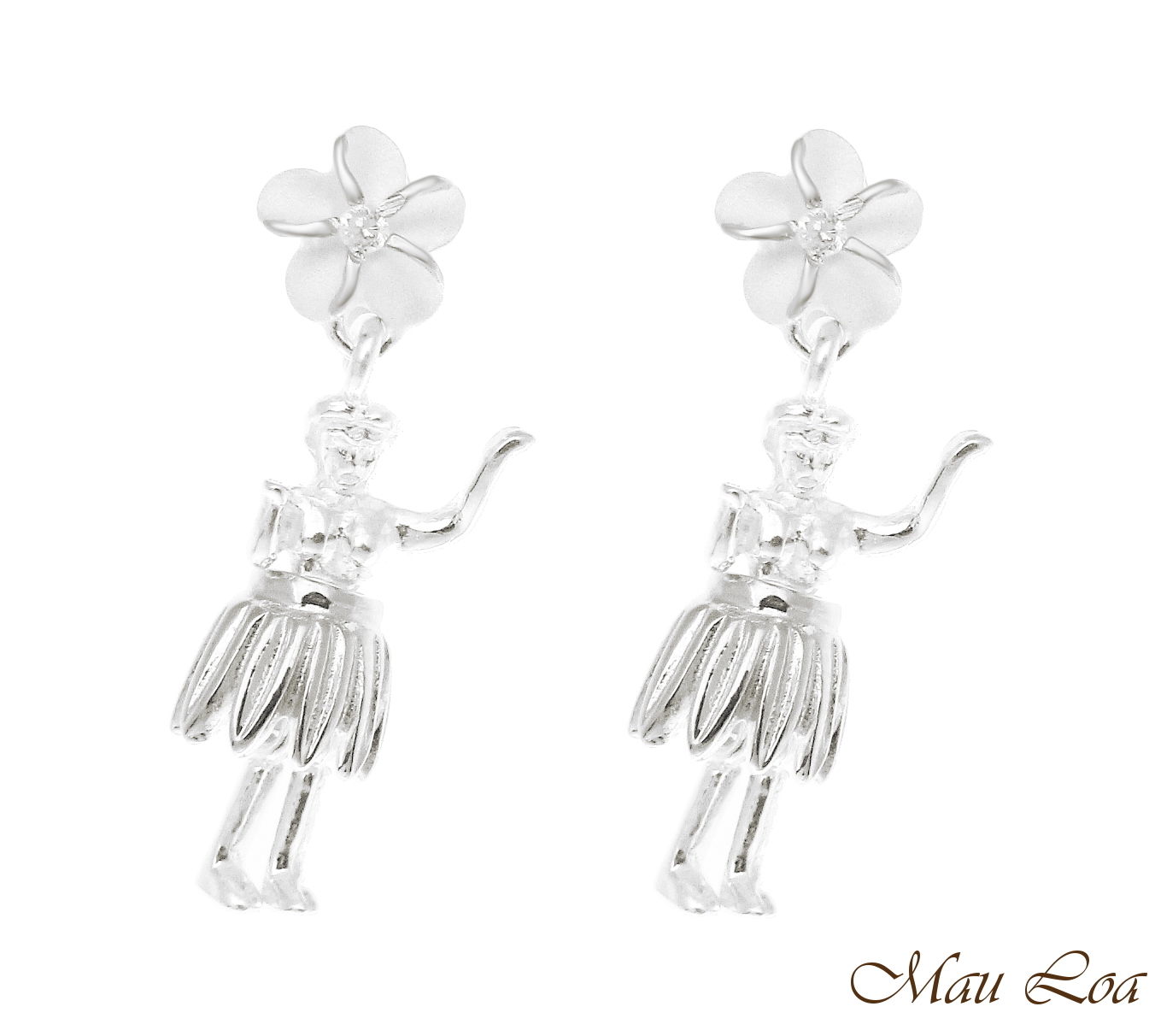 925 Sterling Silver Hawaiian Hula Girl Dancer Plumeria Flower Post Stud Earrings