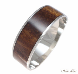 22mm Hawaiian Koa Wood Rhodium Plated on Brass Bangle Bracelet Size 7 - 9