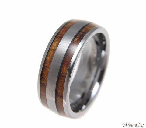 Tungsten 8mm Wedding Band Ring Hawaiian Koa Wood Inlay Comfort Fit Size 6-14