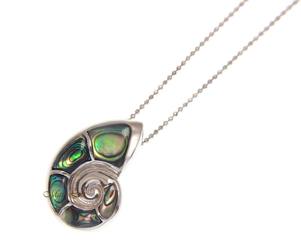 925 Sterling Silver Hawaiian Nautilus Abalone Paua Shell Slider Pendant