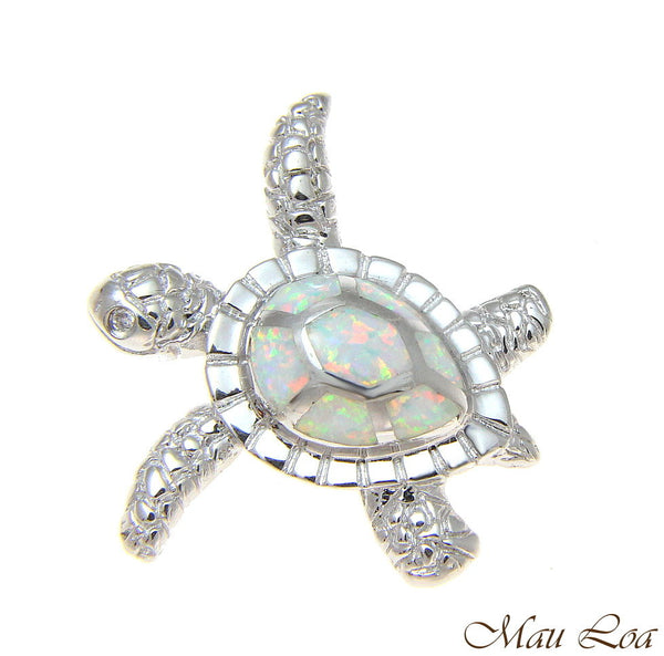 925 Sterling Silver Rhodium Hawaiian Honu Sea Turtle White Opal Slider Pendant