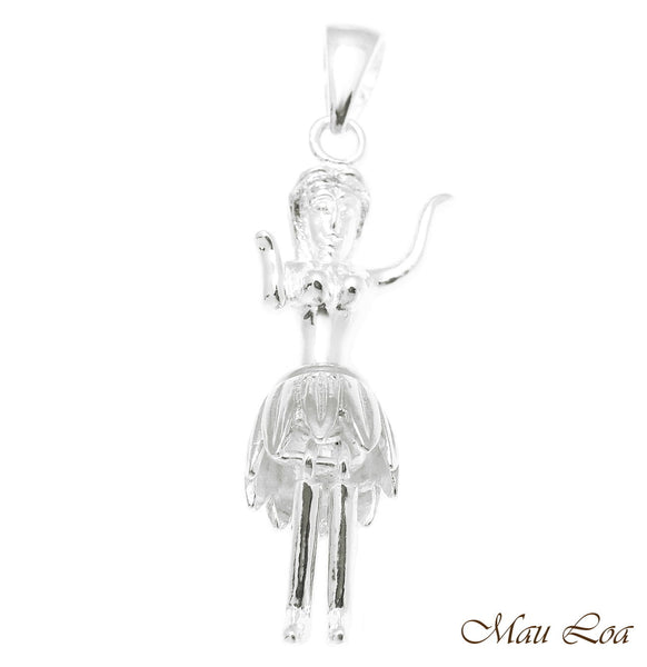 925 Sterling Silver Hawaiian Hula Girl Dancer Movable Legs and Skirt Pendant