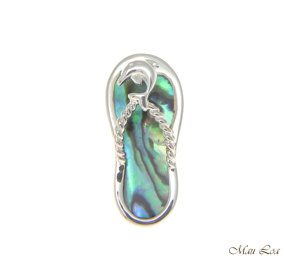 925 Silver Hawaiian Dolphin Slipper Flip Flop Abalone Paua Shell Slider Pendant