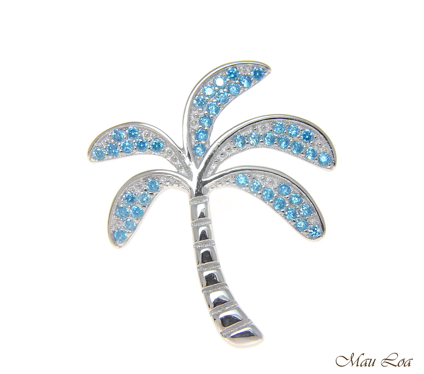 925 Sterling Silver Genuine Blue Topaz Hawaiian Palm Tree Slider Pendant