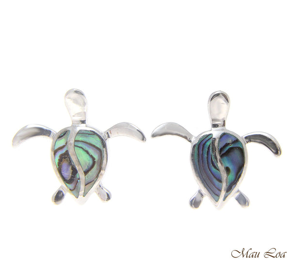 925 Sterling Silver Hawaiian Honu Sea Turtle Abalone Shell Paua Post Earrings