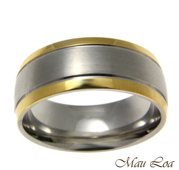 Stainless Steel Ring Wedding Band 8mm Yellow Gold Line Silver Color Size 5-13