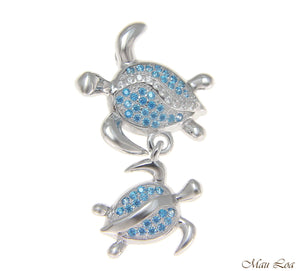 925 Sterling Silver Genuine Blue Topaz Hawaiian Honu Turtle Pendant