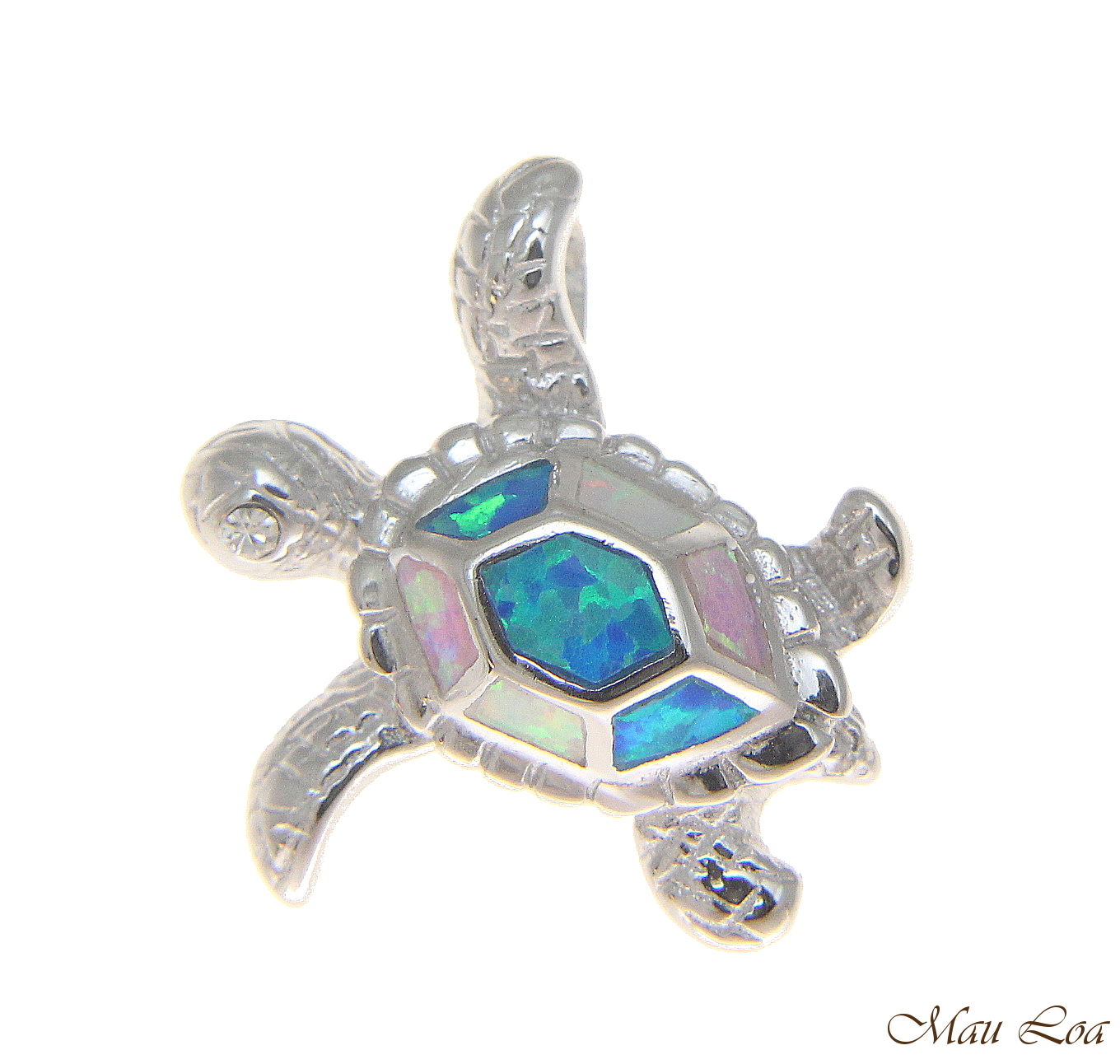 925 Sterling Silver Rhodium Hawaiian Honu Sea Turtle Multi Opal Slider Pendant