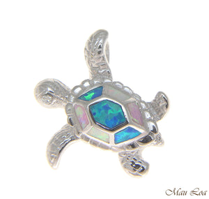 925 Sterling Silver Rhodium Hawaiian Honu Sea Turtle Multi Opal Slider Pendant