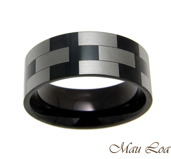 Stainless Steel Ring Wedding Band 8mm Unisex Black & Silver Checker Size 5-13
