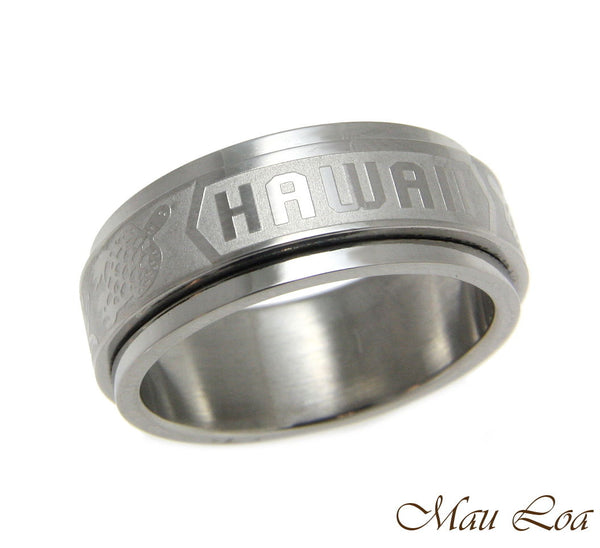Stainless Steel Spinner Ring Band 8mm Hawaiian Turtle Honu Hawaii Size 6-14