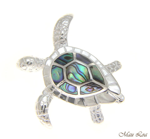 925 Sterling Silver Hawaiian Honu Sea Turtle Abalone Paua Shell Slider Pendant