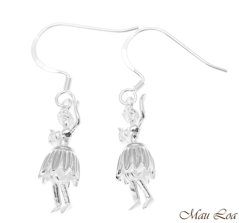 925 Sterling Silver Hawaiian Hula Girl Dancer Movable Skirt Hook Wire Earrings