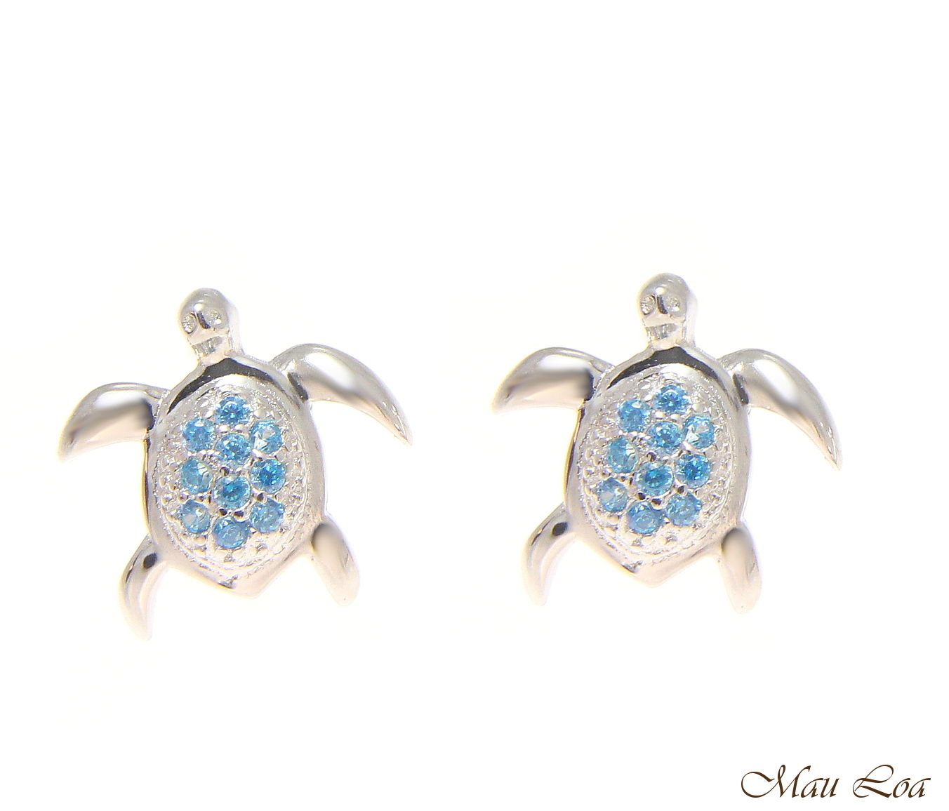 925 Sterling Silver Blue Topaz Hawaiian Honu Turtle Post Stud Earrings