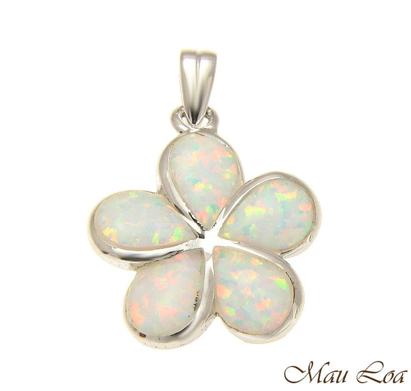 925 Sterling Silver Rhodium White Opal Hawaiian Plumeria Flower Pendant 12-30mm