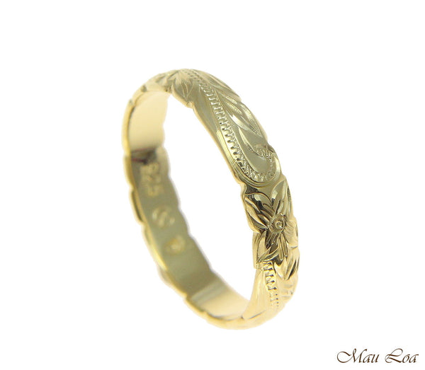 925 Sterling Silver Yellow Gold 4mm Hawaiian Scroll Cut Out Edge Ring Band #1-14