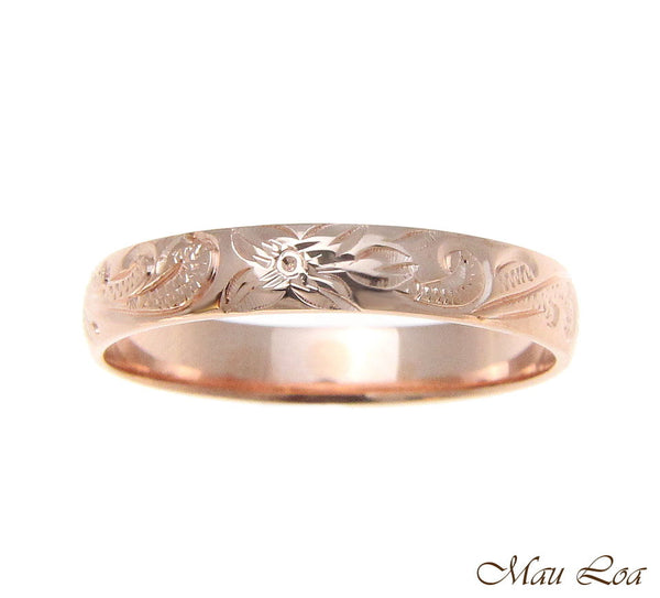 925 Sterling Silver Pink Rose Gold 4mm Hawaiian Scroll Hand Engraved Ring Band