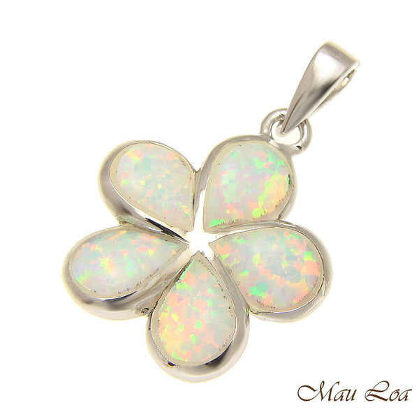 925 Sterling Silver Rhodium White Opal Hawaiian Plumeria Flower Pendant 12-30mm