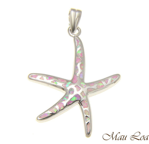 925 Silver Rhodium Hawaiian Starfish Sea Star Pink Opal Pendant Small Med. Large