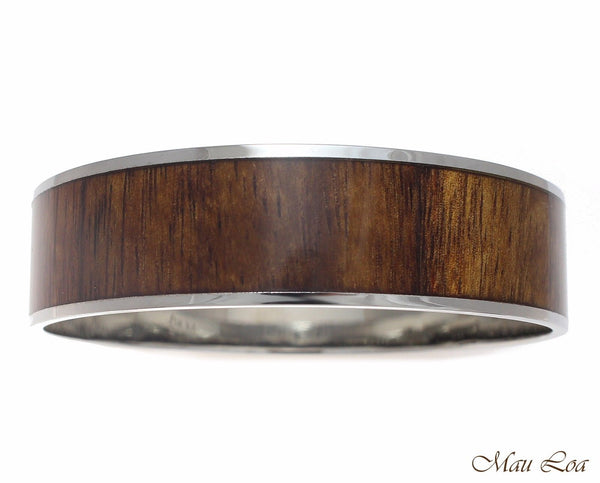 18mm Hawaiian Koa Wood Rhodium Plated on Brass Bangle Bracelet Size 7 - 9