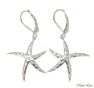 925 Silver Rhodium Hawaiian Starfish Sea Star White Opal Leverback Earrings