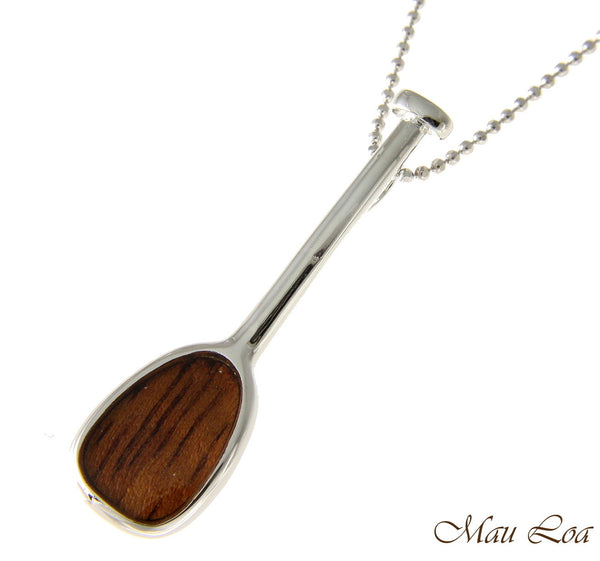 Koa Wood Hawaiian Stand Up Surf Paddle Rhodium Silver Plated Brass Slide Pendant
