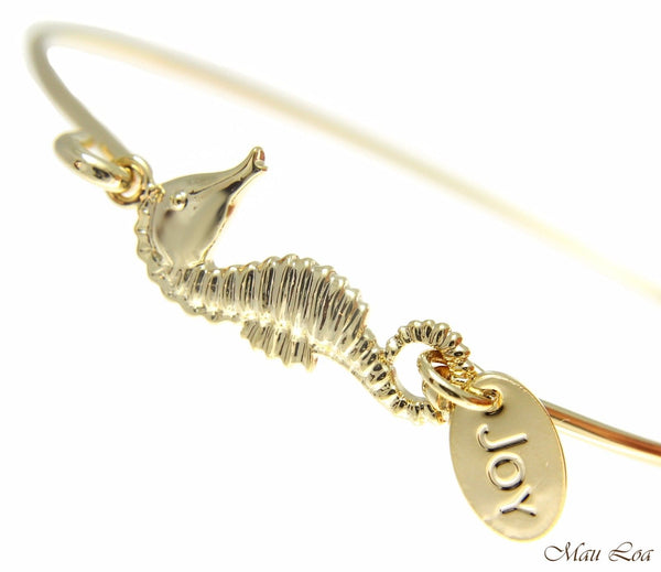 Yellow Gold Plated on Brass Hawaiian Seahorse Open Bangle Bracelet