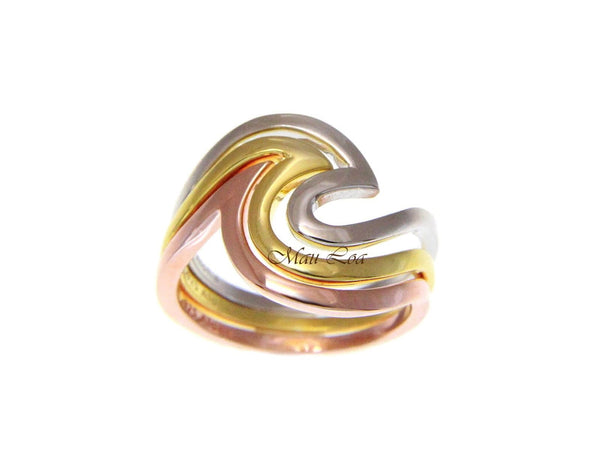 925 Sterling Silver Tricolor Plated Hawaiian Ocean Wave 3 in 1 Ring Size 5-10