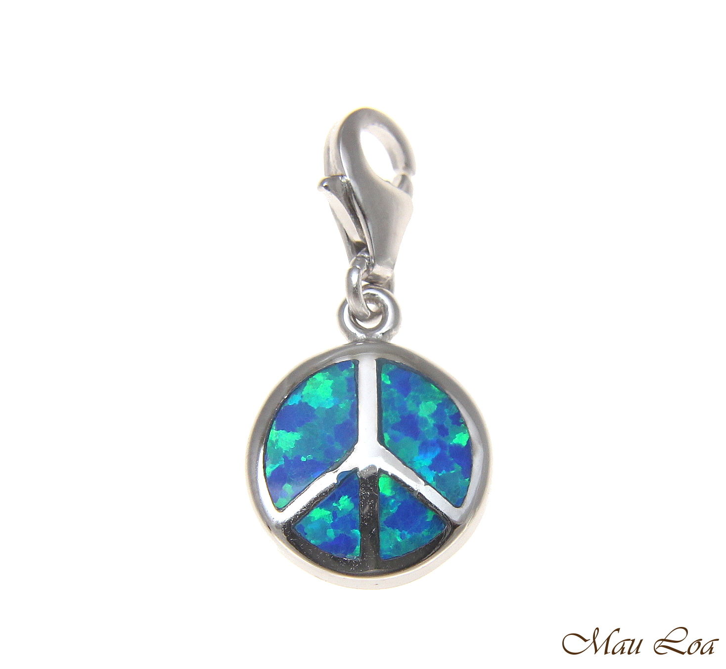 925 Sterling Silver Rhodium Peace Sign Blue Opal Clasp Enhancer Pendant Charm