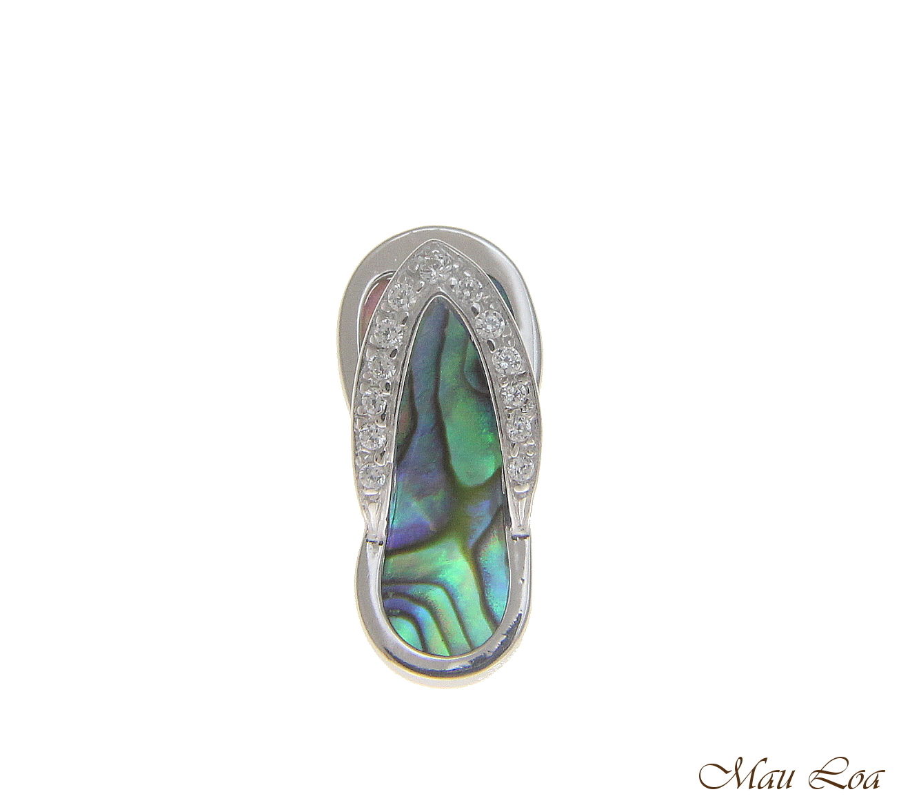 925 Silver Hawaiian CZ Strap Slipper Flip Flop Abalone Paua Shell Pendant