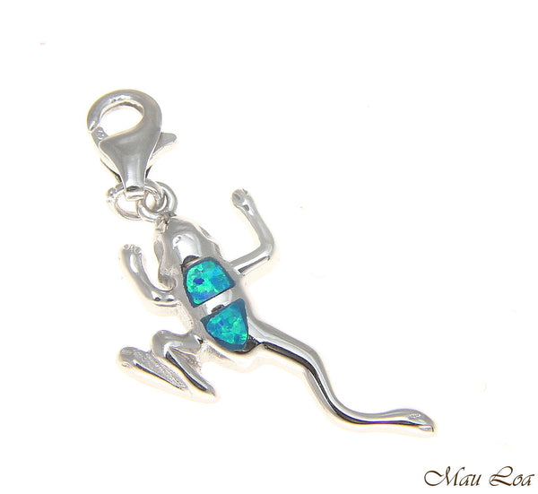 925 Silver Rhodium Hawaiian Frog Froggie Blue Opal Enhancer Pendant Charm