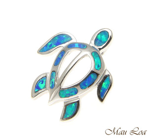 925 Sterling Silver Rhodium Hawaiian Honu Sea Turtle Blue Opal Slider Pendant
