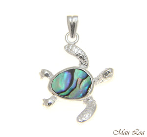 925 Sterling Silver Hawaiian Honu Sea Turtle Abalone Paua Shell Pendant