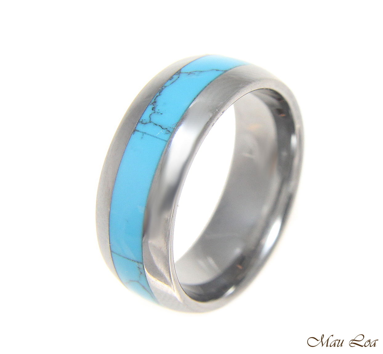 Tungsten 8mm Wedding Band Ring Unisex Blue Turquoise Inlay Comfort Fit Size 5-14