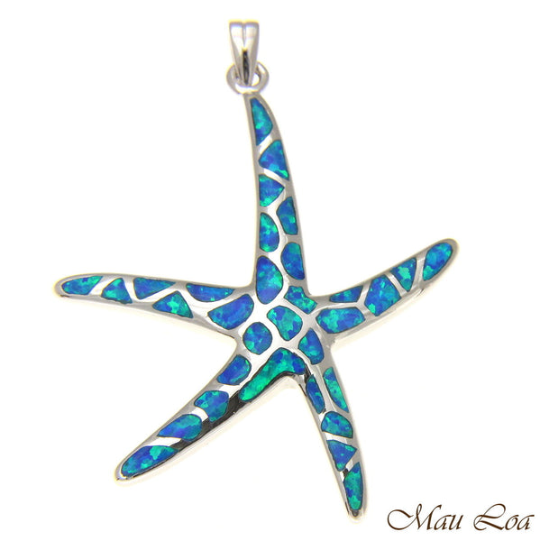 925 Silver Rhodium Hawaiian Starfish Sea Star Opal Pendant Small Medium Large