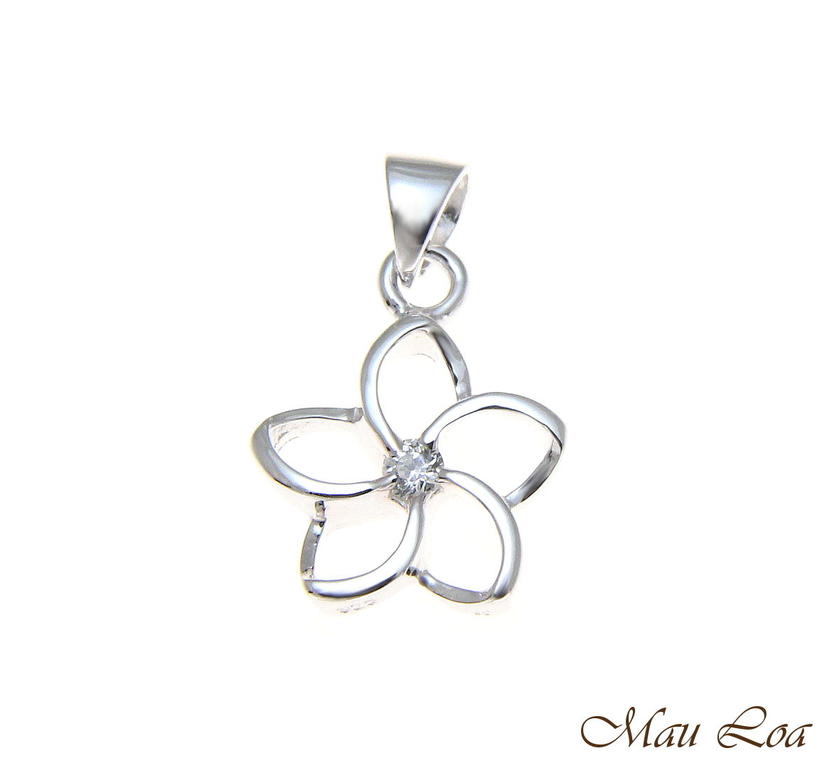 925 Sterling Silver Hawaiian Floating Outline CZ Plumeria Flower Pendant 10-30mm