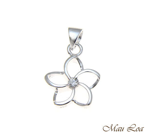 925 Sterling Silver Hawaiian Floating Outline CZ Plumeria Flower Pendant 10-30mm