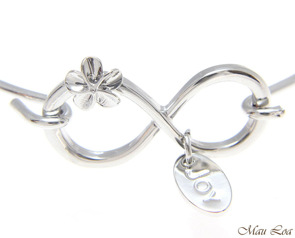 Rhodium Plated on Brass Hawaiian Infinity Plumeria Flower Open Bangle Bracelet