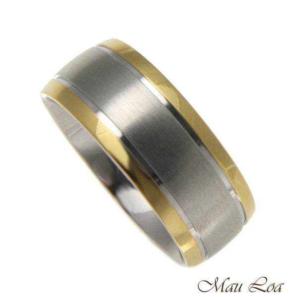 Stainless Steel Ring Wedding Band 8mm Yellow Gold Line Silver Color Size 5-13
