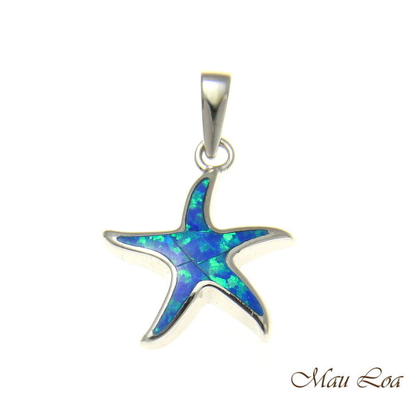 925 Sterling Silver Rhodium Hawaiian Sea Star Starfish Blue Opal Pendant Charm