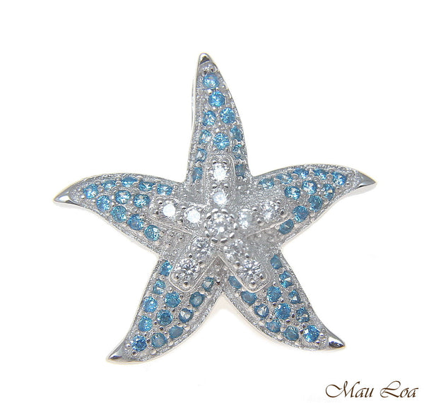 925 Silver Genuine Blue Topaz and CZ Hawaiian Starfish Sea Star Pendant