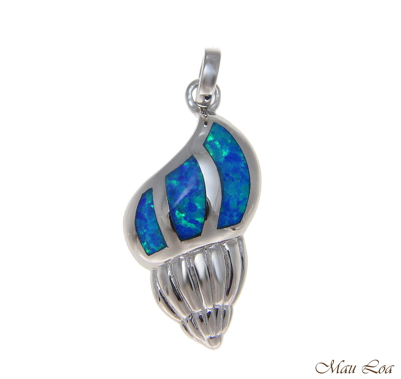 925 Sterling Silver Rhodium Hawaiian Conch Shell Blue Opal Pendant Charm