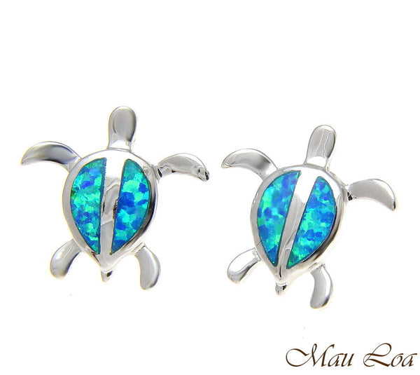 925 Sterling Silver Rhodium Hawaiian Honu Sea Turtle Opal Post Stud Earrings