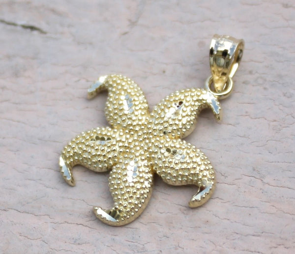 14K Yellow Gold Hawaiian Jewelry Sea life Star Fish 17mm Diamond Cut Pendant