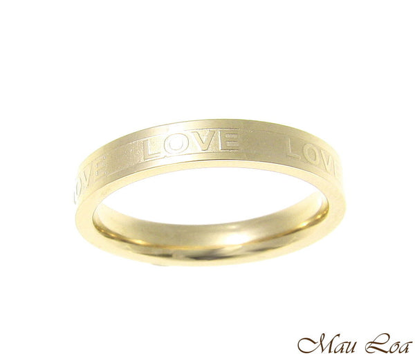 Stainless Steel Ring Wedding Band Love 3.5mm Yellow Gold Plated Size 3-10