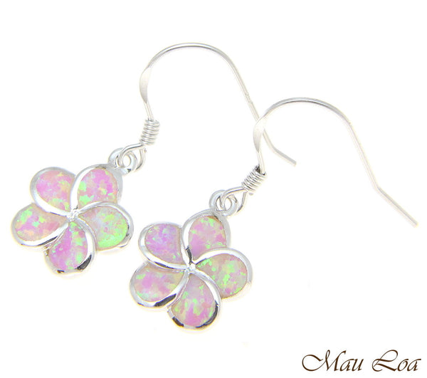 925 Silver Rhodium Hawaiian Plumeria Flower Pink Opal Wire Hook Earrings 8-15mm