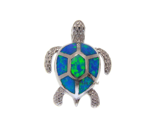 925 Sterling Silver Hawaiian Honu Sea Turtle Blue Opal Slider Pendant