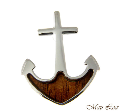 Koa Wood Hawaiian Boat Anchor Rhodium Silver Plated Brass Slide Pendant